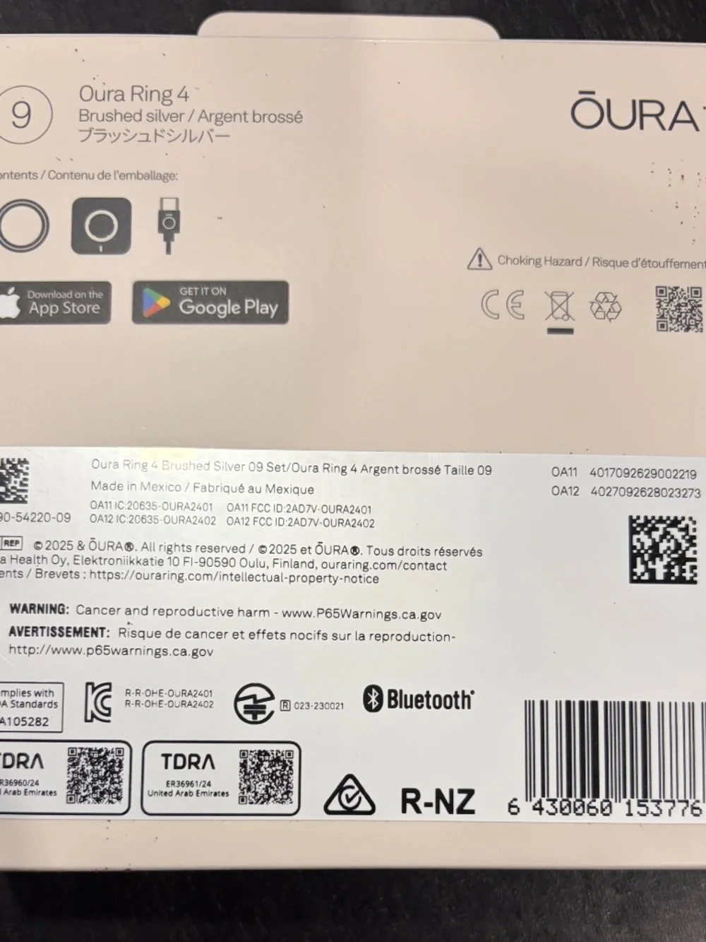 Oura Ring 4 Size 9 Brushed Silver New Sealed Unopened Smart Ring Gen 4